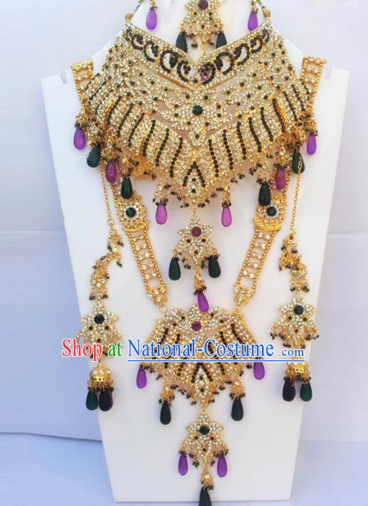 Traditional Indian Wedding Jewelry Accessories Bollywood Court Princess Necklace Earrings and Hair Clasp for Women