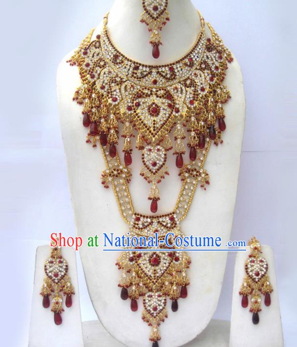 Traditional Indian Wedding Jewelry Accessories Bollywood Necklace Earrings and Hair Clasp for Women