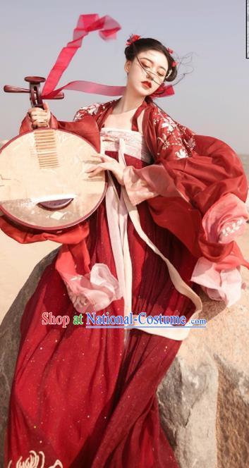 Chinese Traditional Tang Dynasty Imperial Consort Historical Costume Ancient Peri Princess Embroidered Hanfu Dress for Women