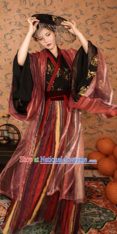 Asian Chinese Traditional Jin Dynasty Imperial Consort Historical Costume Ancient Princess Embroidered Hanfu Dress for Women