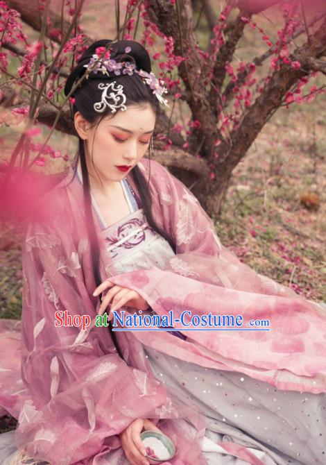 Asian Chinese Tang Dynasty Imperial Consort Historical Costume Ancient Traditional Hanfu Dress for Women