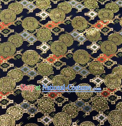 Chinese Traditional Hanfu Silk Fabric Hibiscus Pattern Design Navy Brocade Tang Suit Fabric Material