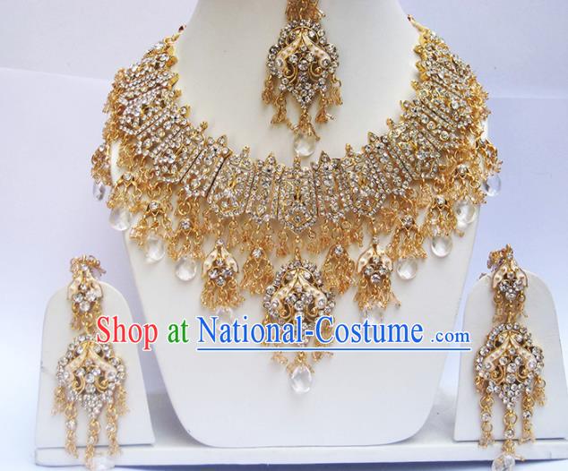 Traditional Indian Wedding Accessories Bollywood Princess Necklace Earrings and Hair Clasp for Women