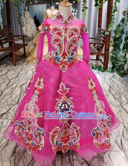 Top Grade Customize Embroidered Rosy Full Dress Court Princess Waltz Dance Costume for Women