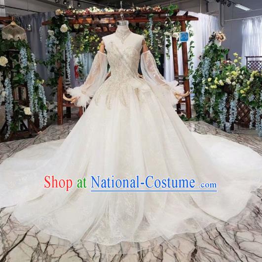 Top Grade Customize Bride White Trailing Full Dress Court Princess Wedding Costume for Women