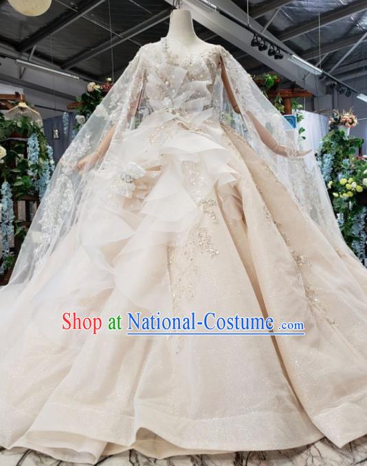 Top Grade Customize Bride Champagne Full Dress Court Princess Wedding Costume for Women