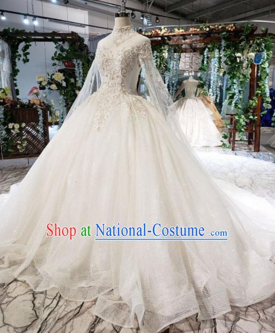 Top Grade Customize Bride White Veil Trailing Full Dress Court Princess Wedding Costume for Women