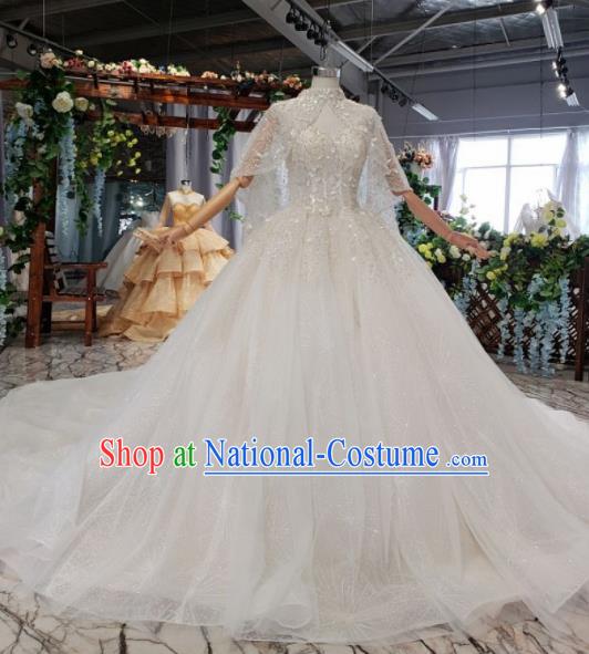 Top Grade Customize Bride Embroidered White Veil Trailing Full Dress Court Princess Wedding Costume for Women