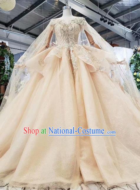 Top Grade Customize Bride Champagne Veil Trailing Full Dress Court Princess Wedding Costume for Women