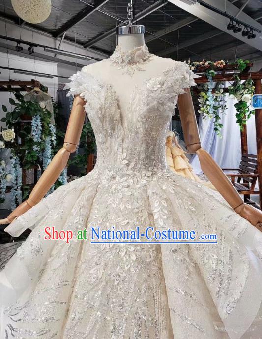 Top Grade Customize Bride White Sequins Trailing Full Dress Court Princess Wedding Costume for Women