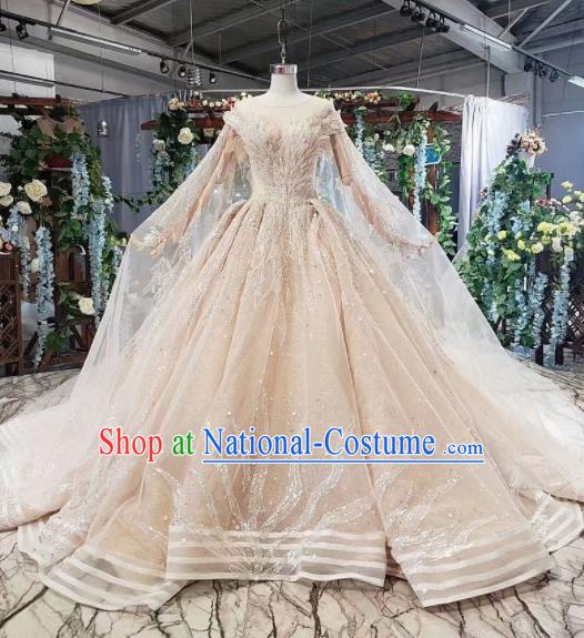 Top Grade Customize Bride Champagne Sequins Trailing Full Dress Court Princess Wedding Costume for Women