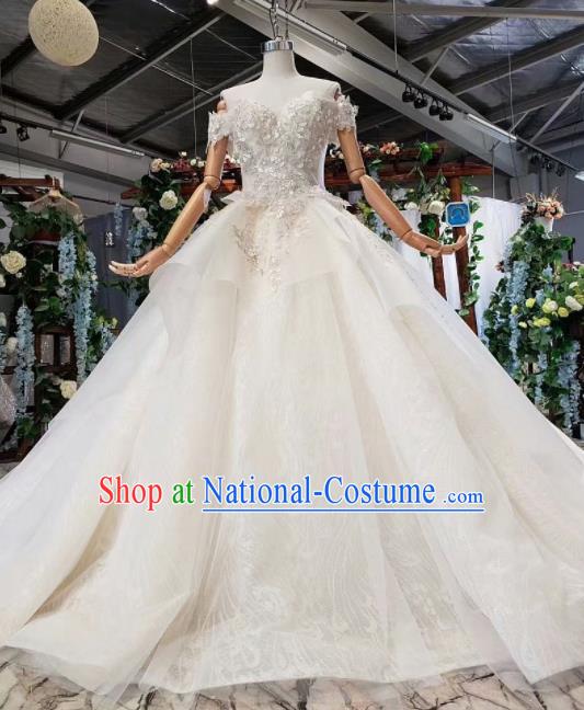 Top Grade Customize Bride White Veil Sequins Trailing Full Dress Court Princess Wedding Costume for Women