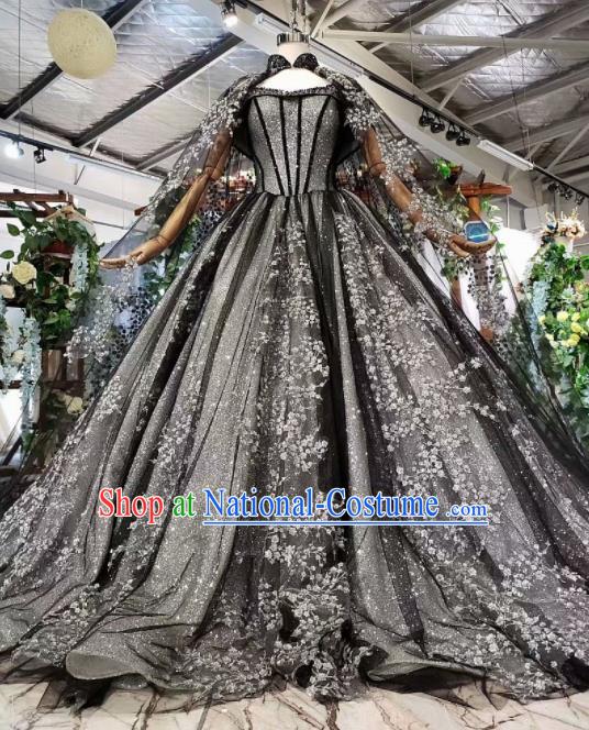 Top Grade Customize Embroidered Black Veil Trailing Full Dress Court Princess Waltz Dance Costume for Women