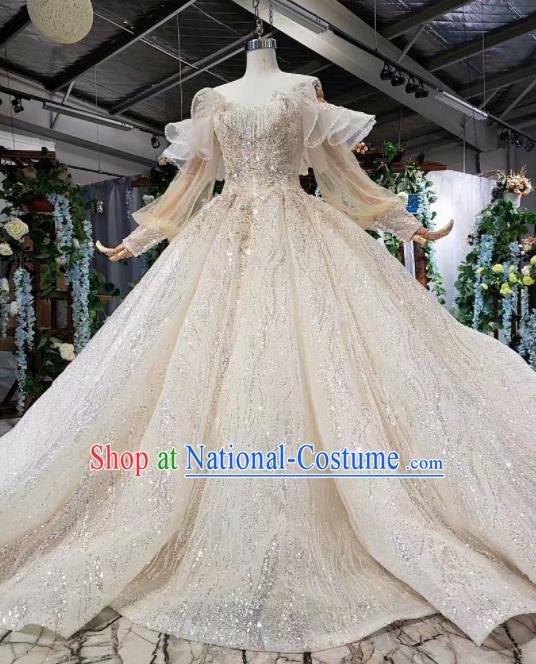 Top Grade Customize Bride Embroidered Off Shoulder Trailing Full Dress Court Princess Wedding Costume for Women