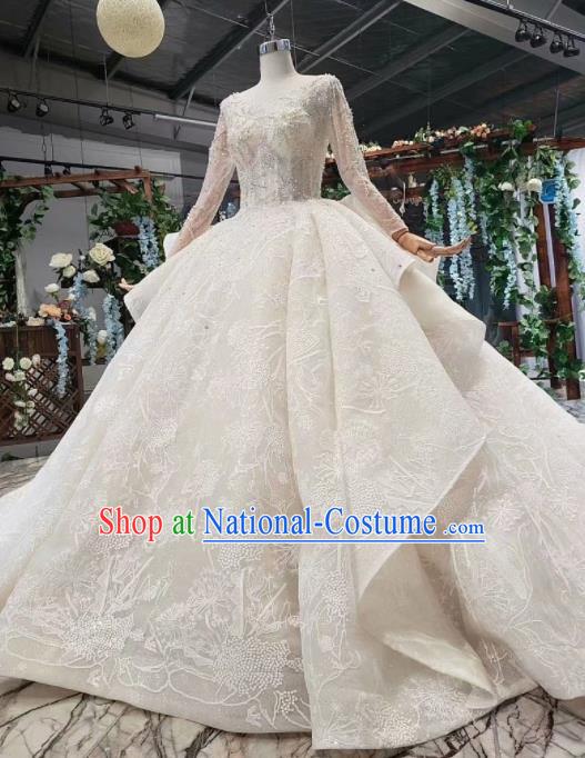 Top Grade Customize Bride Embroidered Sequins Trailing Full Dress Court Princess Wedding Costume for Women