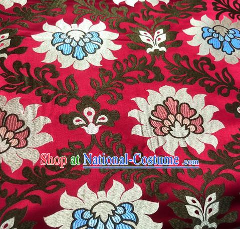 Chinese Traditional Hanfu Silk Fabric Classical Lotus Pattern Design Red Brocade Tang Suit Fabric Material