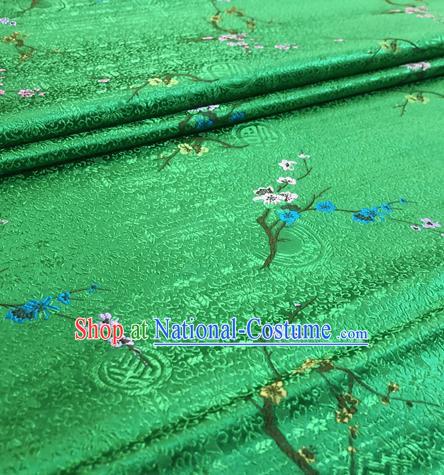 Chinese Traditional Hanfu Silk Fabric Classical Plum Blossom Pattern Design Green Brocade Tang Suit Fabric Material