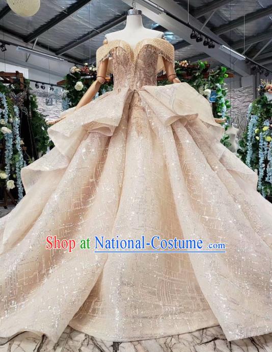 Top Grade Customize Bride Flat Shouders Trailing Full Dress Court Princess Wedding Costume for Women