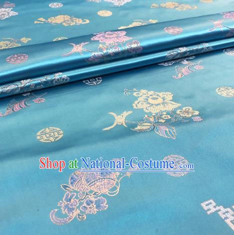 Chinese Traditional Hanfu Silk Fabric Classical Pattern Design Blue Brocade Tang Suit Fabric Material