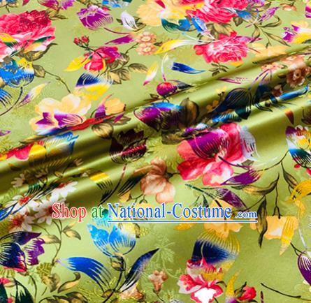 Chinese Traditional Hanfu Silk Fabric Tulip Pattern Design Green Brocade Tang Suit Fabric Material