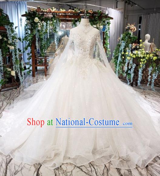 Top Grade Customize Bride Embroidered White Veil Trailing Full Dress Court Princess Wedding Costume for Women