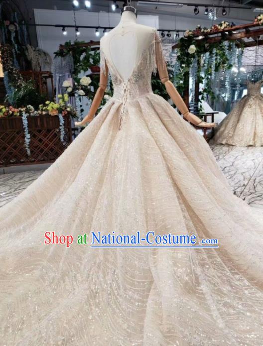 Handmade Customize Bride Champagne Veil Trailing Full Dress Court Princess Wedding Costume for Women