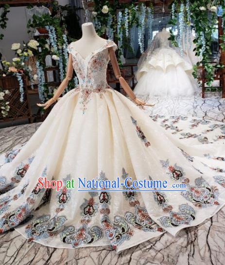 Top Grade Customize Embroidered Trailing Full Dress Court Princess Waltz Dance Costume for Women