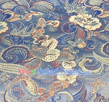 Chinese Traditional Hanfu Silk Fabric Classical Butterfly Peony Pattern Design Blue Brocade Tang Suit Fabric Material