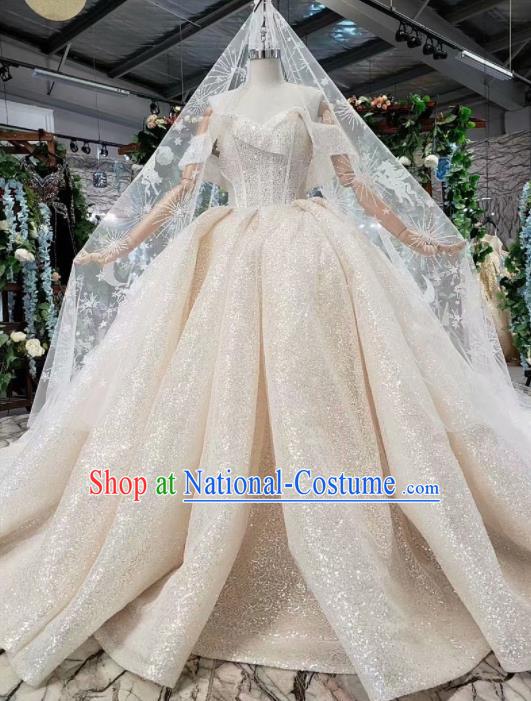 Handmade Customize Bride Paillette Trailing Full Dress Court Princess Wedding Costume for Women