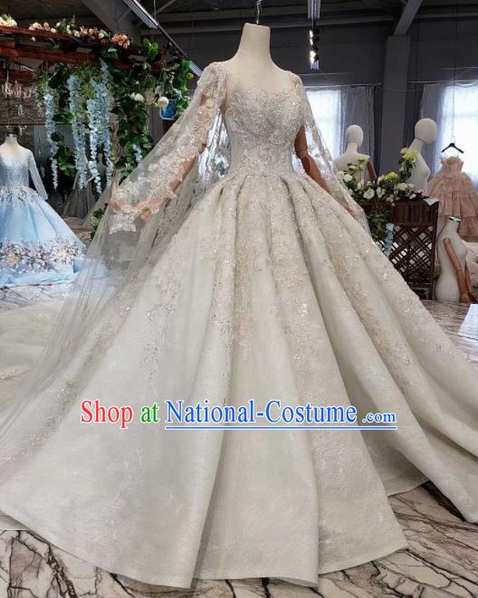 Handmade Customize Bride Embroidered Trailing Full Dress Court Princess Wedding Costume for Women