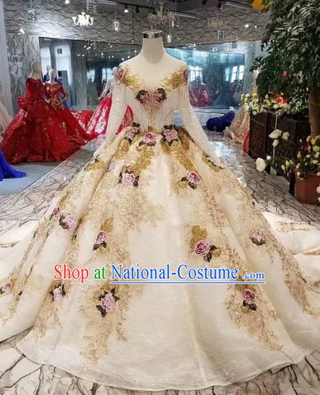 Customize Handmade Princess Embroidered Roses Mullet Dress Wedding Court Bride Costume for Women