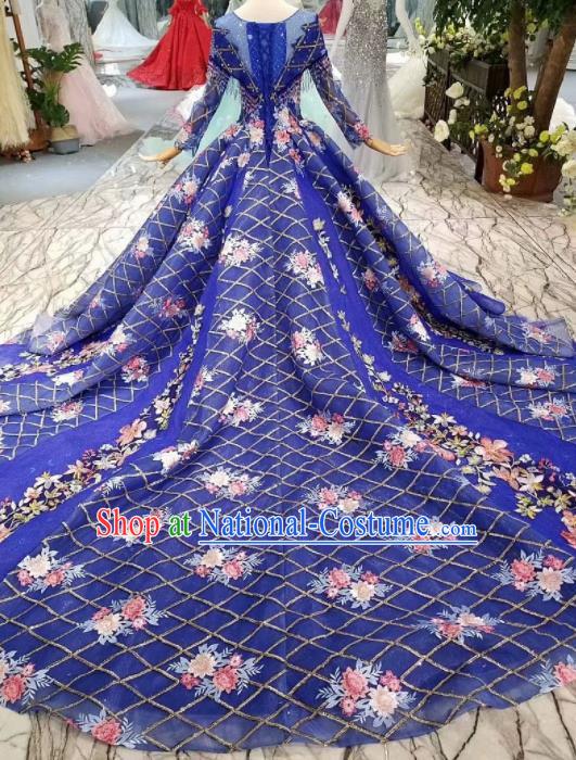 Top Grade Customize Catwalks Royalblue Veil Full Dress Court Princess Waltz Dance Costume for Women