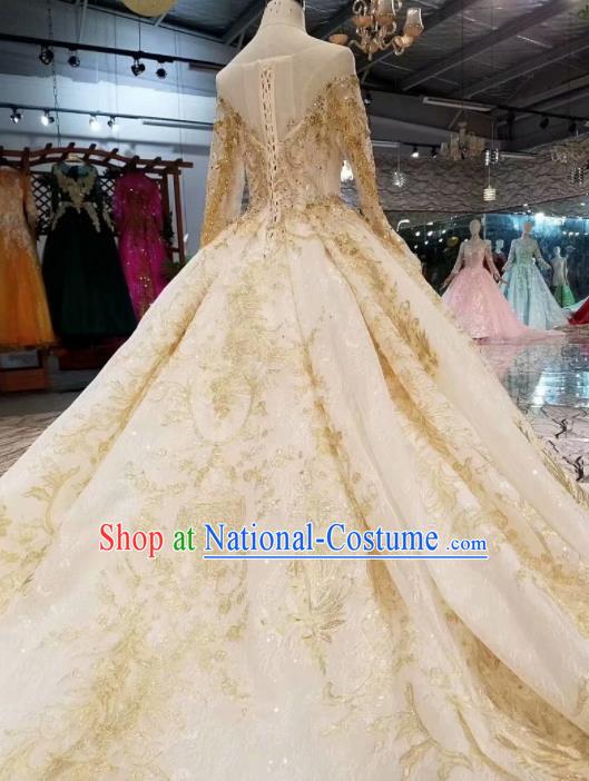 Customize Handmade Princess Embroidered Champagne Mullet Dress Wedding Court Bride Costume for Women