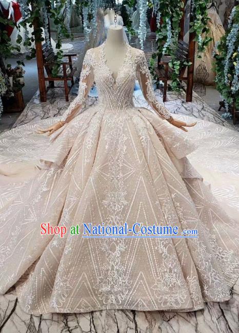 Handmade Customize Embroidered Beads Trailing Wedding Dress Court Princess Bride Costume for Women