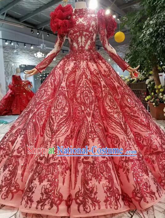 Top Grade Customize Catwalks Wine Red Full Dress Court Princess Waltz Dance Costume for Women