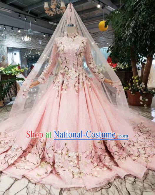 Top Grade Customize Catwalks Embroidered Pink Full Dress Court Princess Waltz Dance Costume for Women