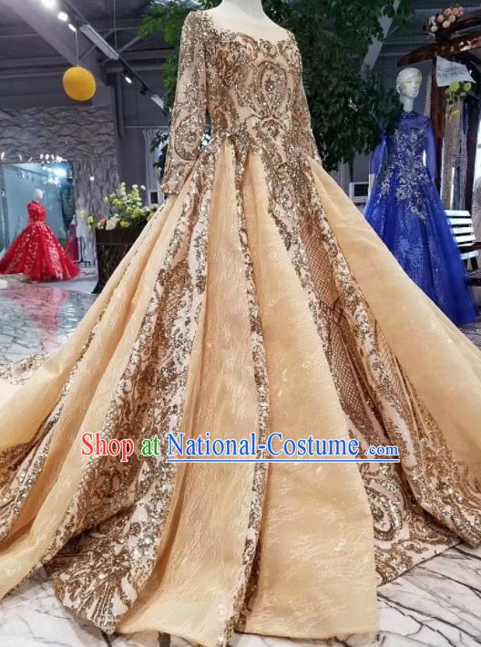 Top Grade Customize Catwalks Golden Trailing Full Dress Court Princess Waltz Dance Costume for Women