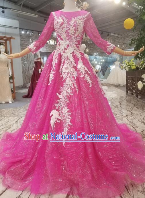 Top Grade Customize Catwalks Rosy Veil Full Dress Court Princess Waltz Dance Costume for Women