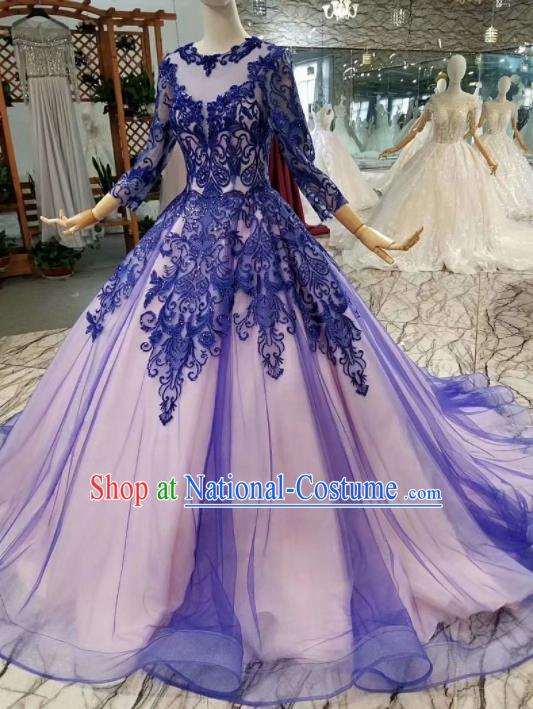 Top Grade Customize Catwalks Royalblue Lace Full Dress Court Princess Waltz Dance Costume for Women