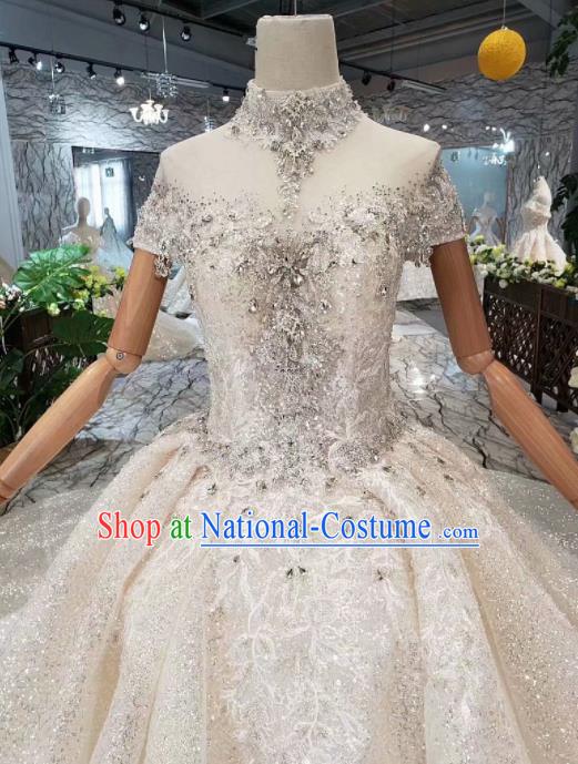 Handmade Customize Embroidered Paillette Court Trailing Wedding Dress Princess Bride Costume for Women