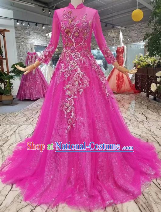 Top Grade Customize Modern Fancywork Rosy Veil Full Dress Court Princess Waltz Dance Costume for Women