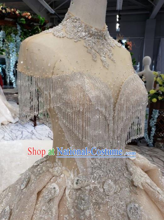 Handmade Customize Princess Beads Tassel Trailing Wedding Dress Court Bride Embroidered Costume for Women