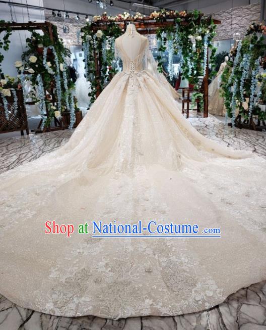 Handmade Customize Princess Beads Tassel Trailing Wedding Dress Court Bride Embroidered Costume for Women