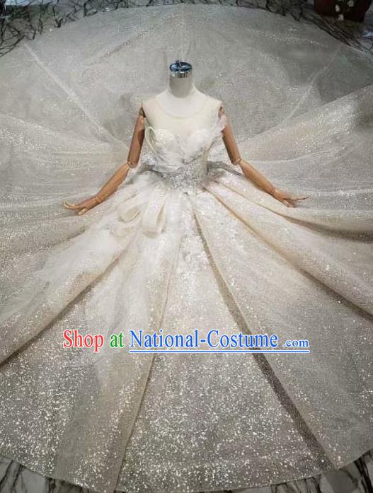 Handmade Customize Princess Shimmer Trailing Wedding Dress Court Bride Embroidered Costume for Women