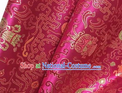 Chinese Traditional Hanfu Silk Fabric Classical Censer Pattern Design Rosy Brocade Tang Suit Fabric Material