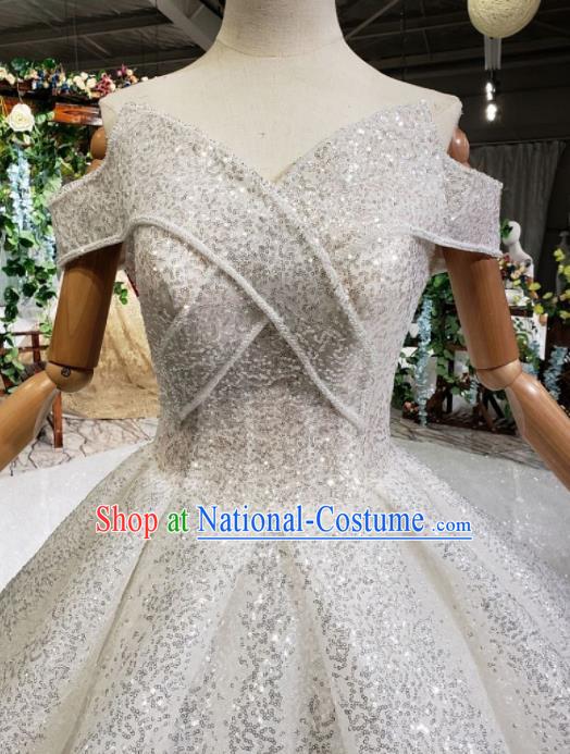 Handmade Customize Princess Diamante Trailing Wedding Dress Court Bride Embroidered Costume for Women