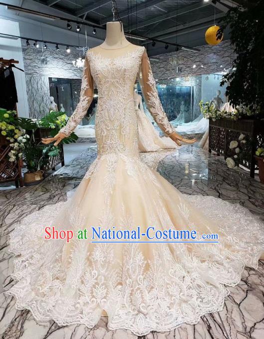 Handmade Customize Princess Mermaid Trailing Wedding Dress Court Bride Embroidered Costume for Women