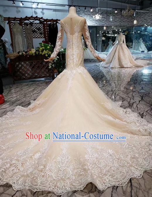 Handmade Customize Princess Mermaid Trailing Wedding Dress Court Bride Embroidered Costume for Women