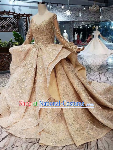 Handmade Customize Princess Champagne Wedding Mullet Dress Court Bride Embroidered Costume for Women