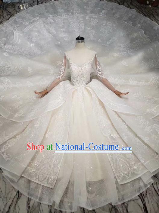 Handmade Customize Princess White Lace Wedding Mullet Dress Court Bride Embroidered Costume for Women